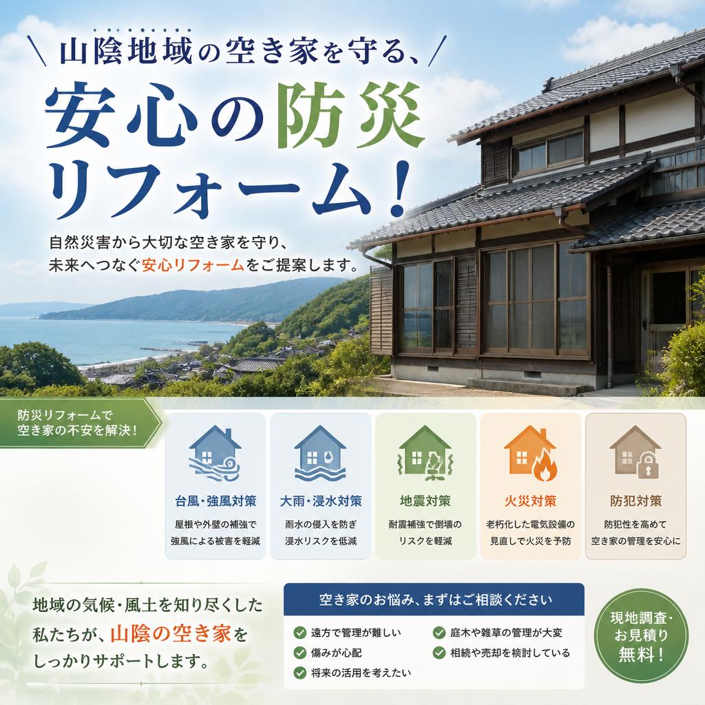 山陰地域の空き家を守る、安心の防災リフォーム！
