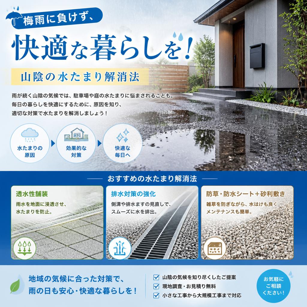 梅雨に負けず、快適な暮らしを！山陰の水たまり解消法