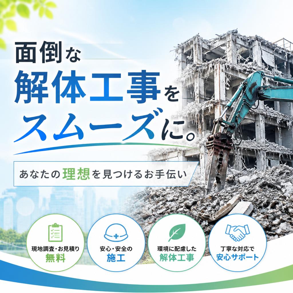 面倒な解体工事をスムーズに。あなたの理想を見つけるお手伝い