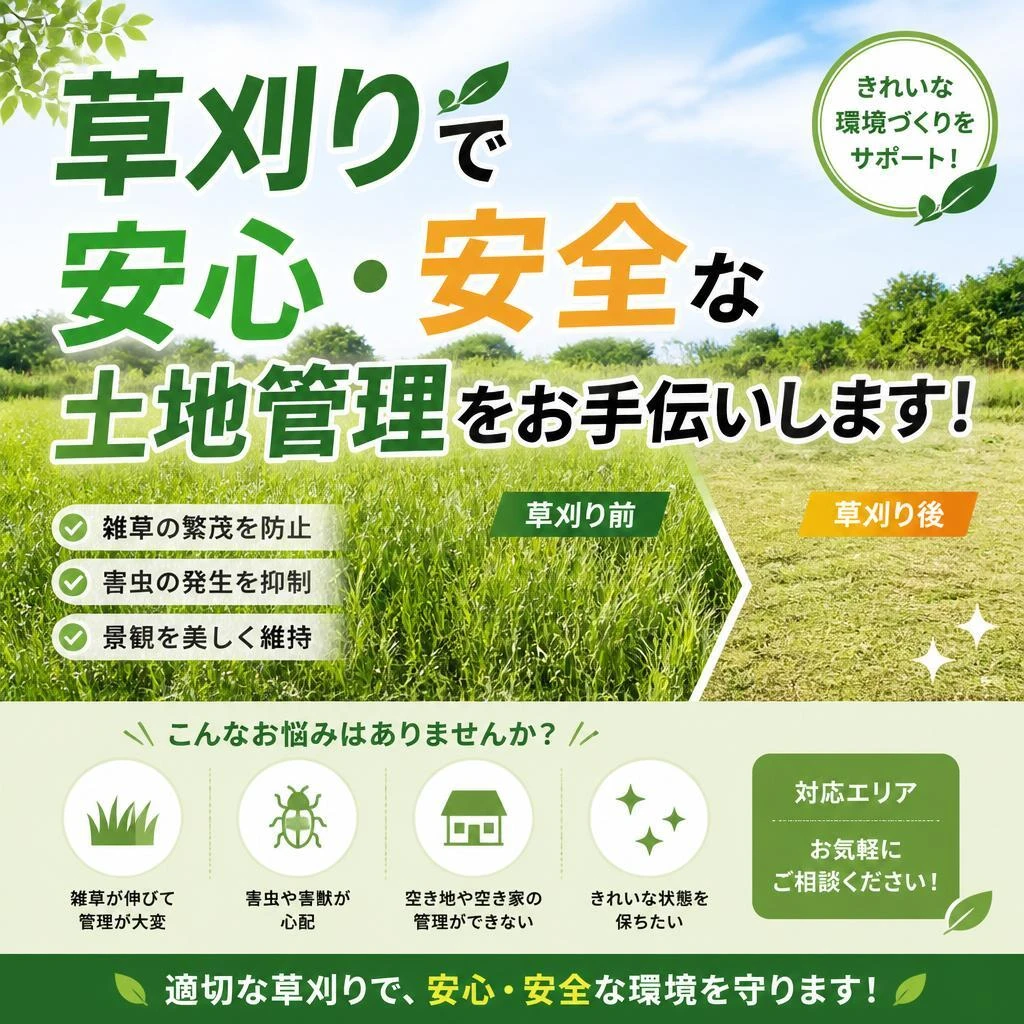 草刈りで安心・安全な土地管理をお手伝いします！