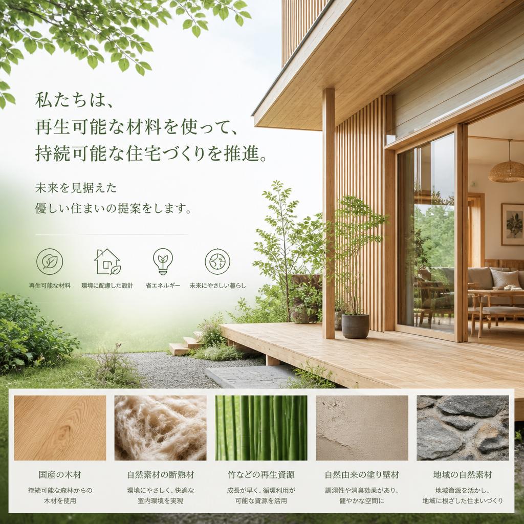環境に優しい新築・再生可能な材料の使用