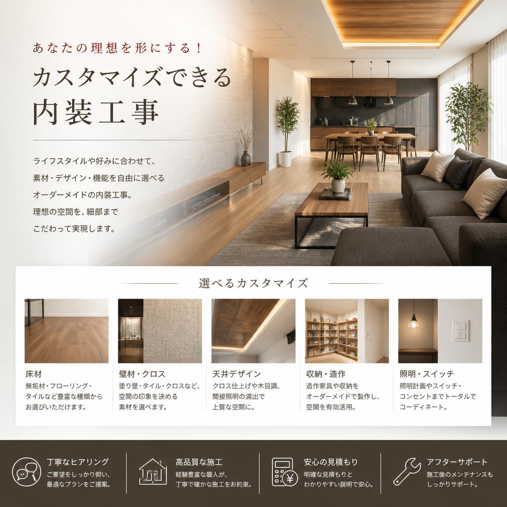 あなたの理想を形にする！カスタマイズできる内装工事