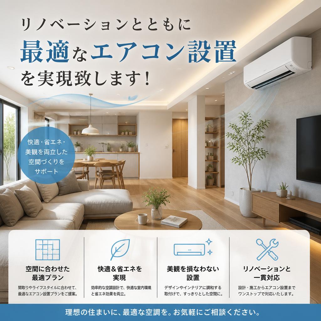 リノベーションとともに最適なエアコン設置を実現致します！