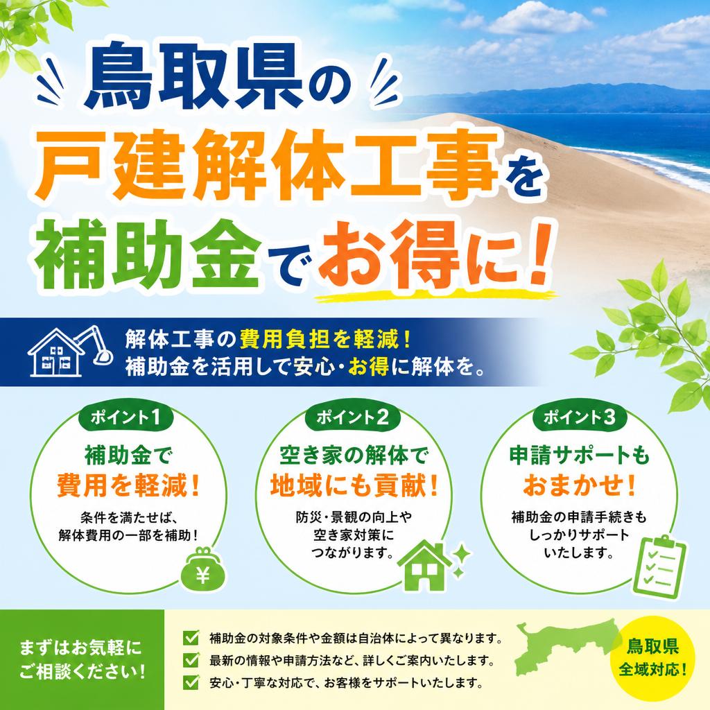 鳥取県の戸建解体工事を補助金でお得に！