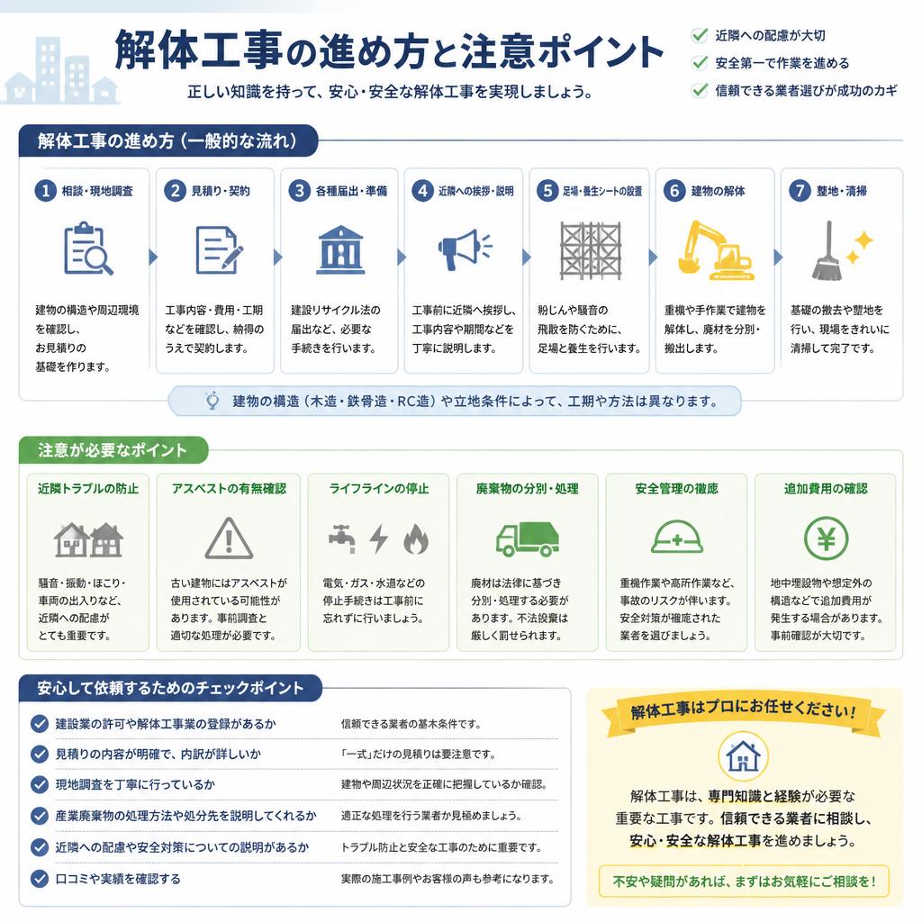 解体工事の流れと注意事項