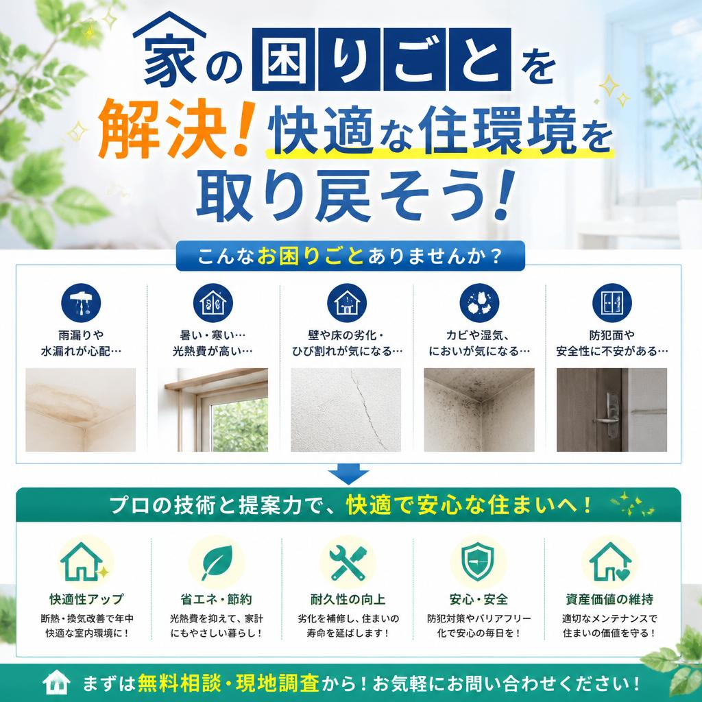 家の困りごとを解決！快適な住環境を取り戻そう！