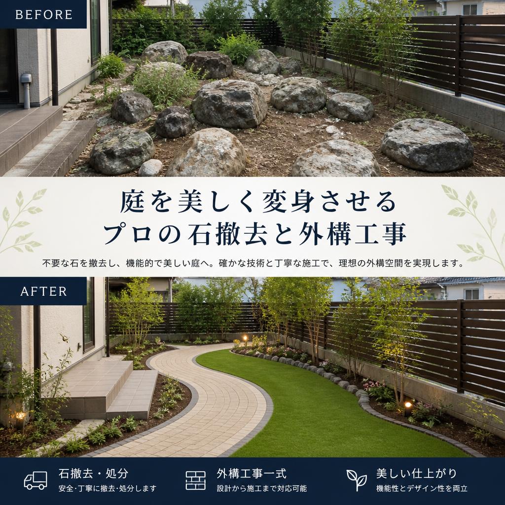 庭を美しく変身させる、プロの石撤去と外構工事