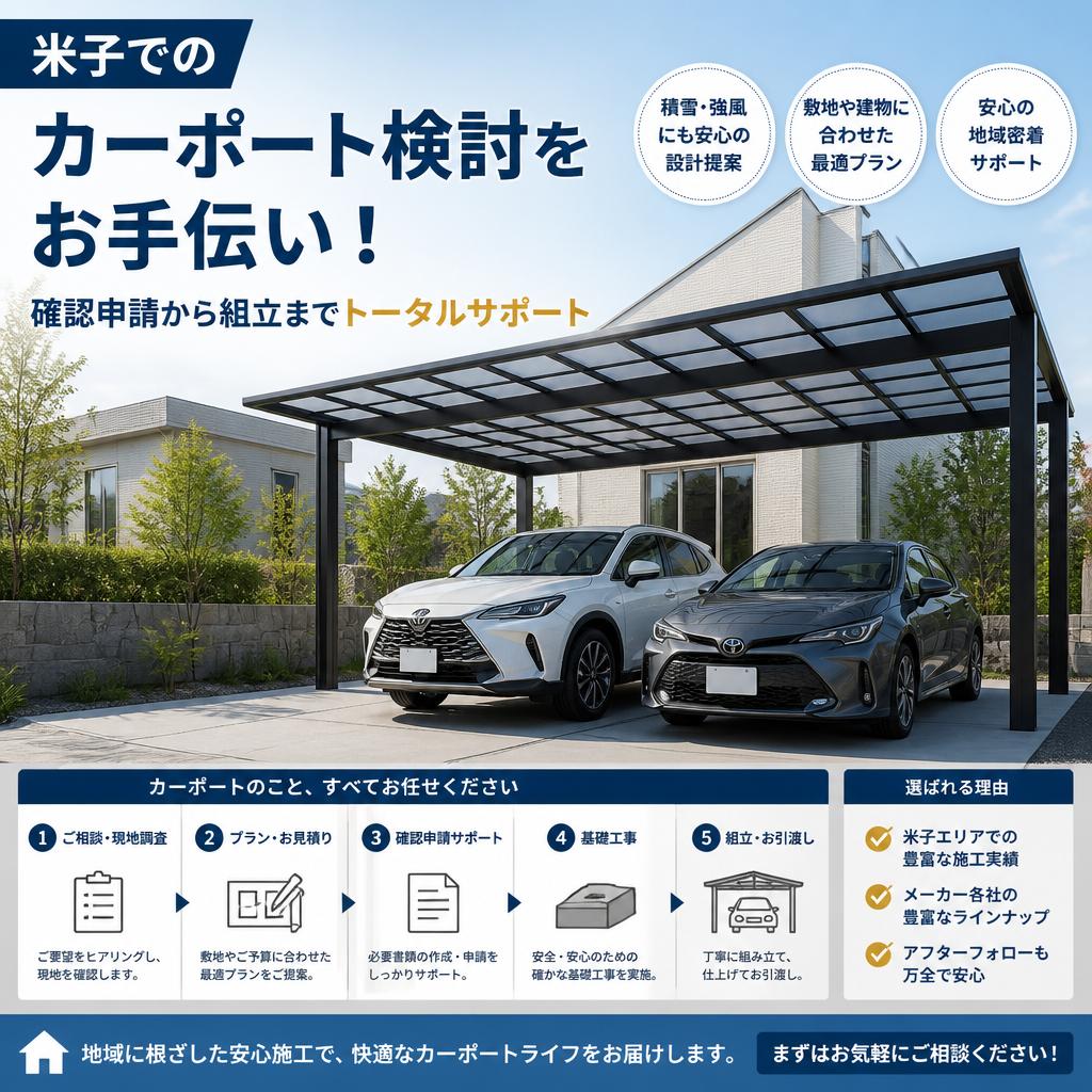 米子でのカーポート検討をお手伝い！確認申請から組立までトータルサポート