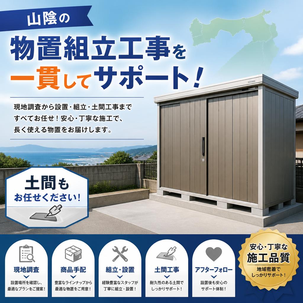 山陰の物置組立工事を一貫してサポート！土間もお任せください
